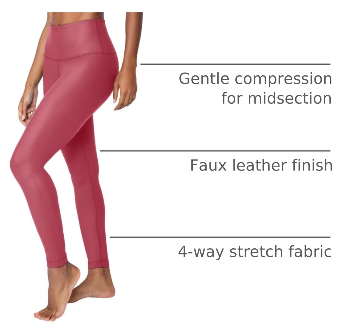 image:image90 Degree By Reflex Womens Faux Leather Leggings Matte High Waisted High Shine Faux Leather Ankle LeggingsRouge