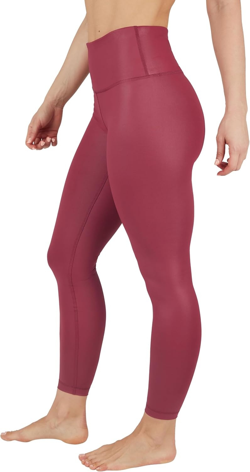 image:image90 Degree By Reflex Womens Faux Leather Leggings Matte High Waisted High Shine Faux Leather Ankle LeggingsRouge