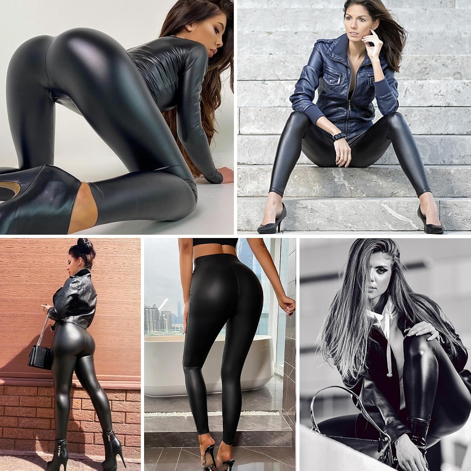 image:imageBuauty Womens Faux Leather Leggings Tummy Control High Waist Pants Leggings Depot PU Stretchy Pleather Pants Yoga TightsBlack