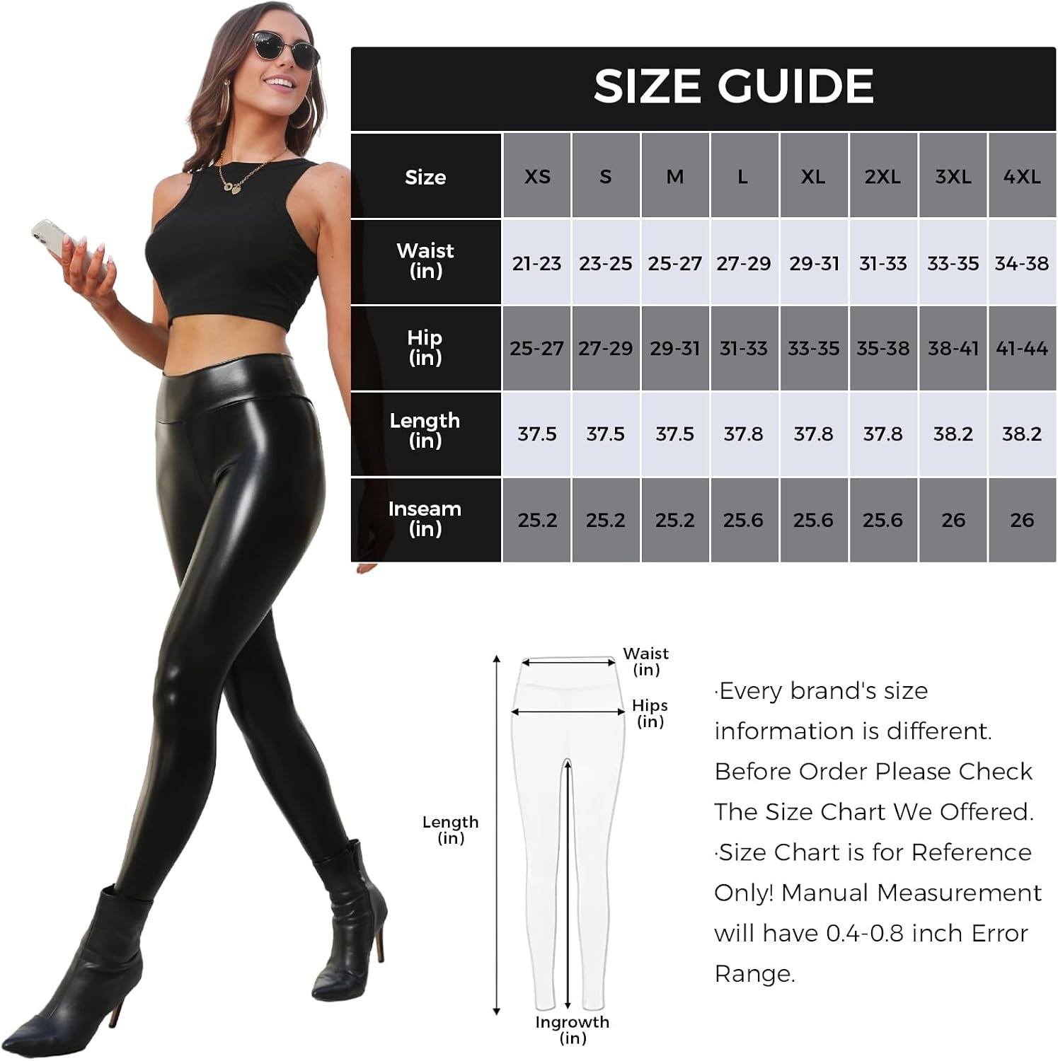 image:imageBuauty Womens Faux Leather Leggings Tummy Control High Waist Pants Leggings Depot PU Stretchy Pleather Pants Yoga TightsBlack