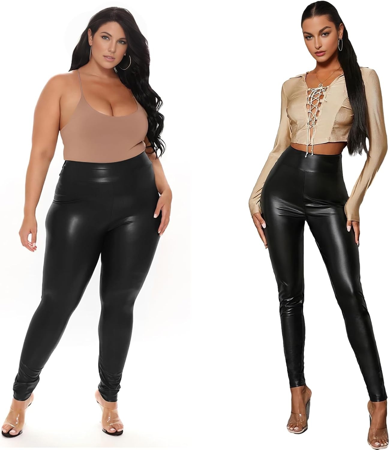 image:imageBuauty Womens Faux Leather Leggings Tummy Control High Waist Pants Leggings Depot PU Stretchy Pleather Pants Yoga TightsBlack