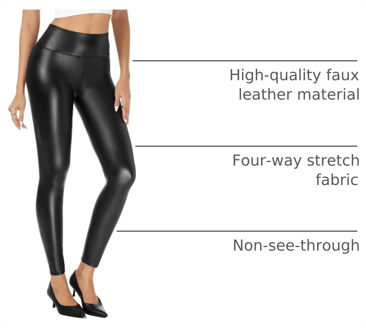 image:imageBuauty Womens Faux Leather Leggings Tummy Control High Waist Pants Leggings Depot PU Stretchy Pleather Pants Yoga TightsBlack