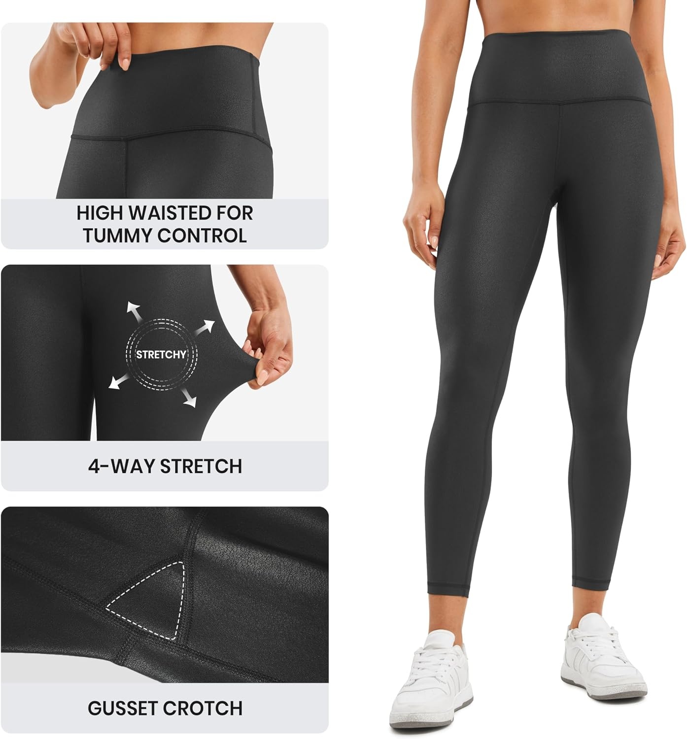 image:imageCRZ YOGA Matte Faux Leather Leggings 25Black Foil Pattern