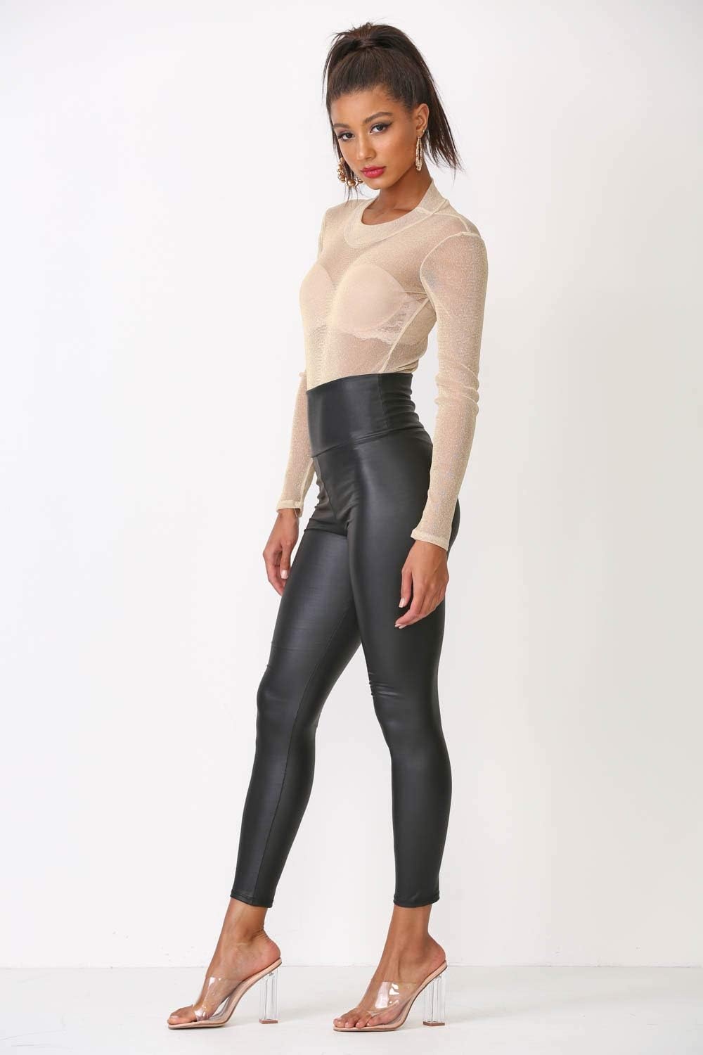 image:imageCemi Ceri Womens Faux Leather Leggings High Waisted Tummy Control Stretch Pants Dressy Shiny Slim Fit JeggingsBlack