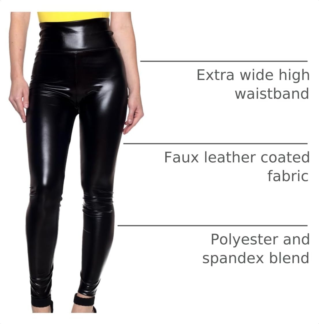 image:imageCemi Ceri Womens Faux Leather Leggings High Waisted Tummy Control Stretch Pants Dressy Shiny Slim Fit JeggingsBlack Metallic