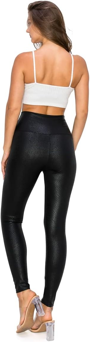 image:imageCemi Ceri Womens Faux Leather Leggings High Waisted Tummy Control Stretch Pants Dressy Shiny Slim Fit JeggingsBlack Snake