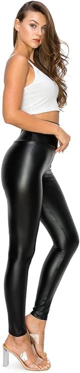image:imageCemi Ceri Womens Faux Leather Leggings High Waisted Tummy Control Stretch Pants Dressy Shiny Slim Fit JeggingsFleece Black