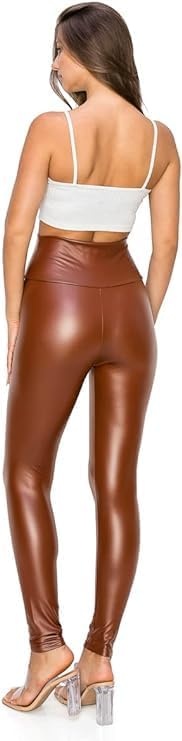 image:imageCemi Ceri Womens Faux Leather Leggings High Waisted Tummy Control Stretch Pants Dressy Shiny Slim Fit JeggingsFleece Camel