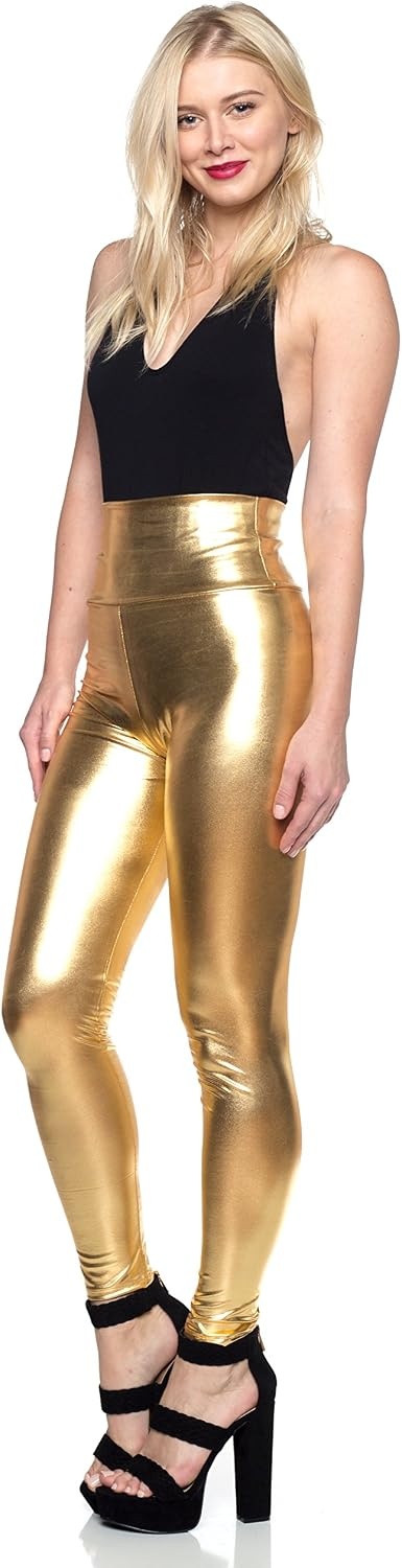 image:imageCemi Ceri Womens Faux Leather Leggings High Waisted Tummy Control Stretch Pants Dressy Shiny Slim Fit JeggingsGold