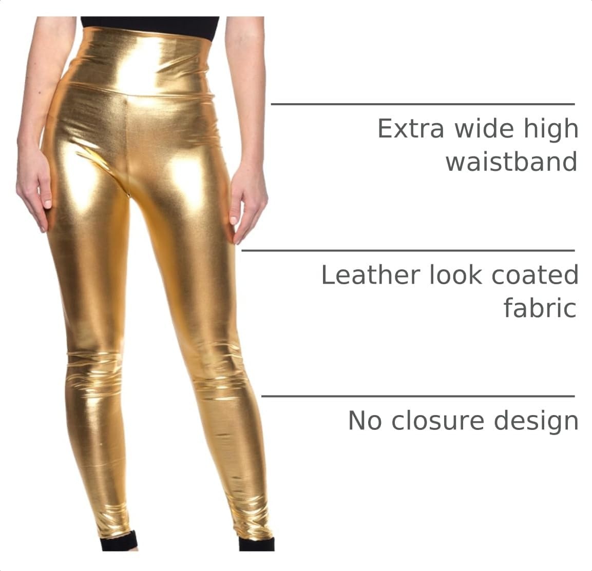 image:imageCemi Ceri Womens Faux Leather Leggings High Waisted Tummy Control Stretch Pants Dressy Shiny Slim Fit JeggingsGold