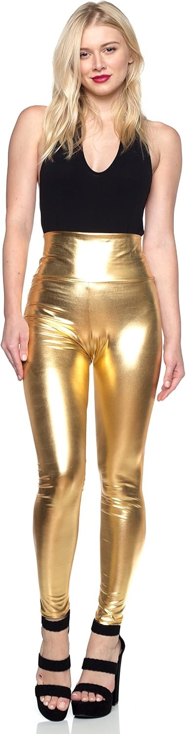 image:imageCemi Ceri Womens Faux Leather Leggings High Waisted Tummy Control Stretch Pants Dressy Shiny Slim Fit JeggingsGold