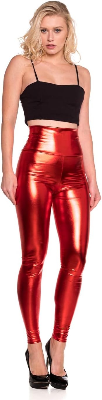 image:imageCemi Ceri Womens Faux Leather Leggings High Waisted Tummy Control Stretch Pants Dressy Shiny Slim Fit JeggingsRed Metallic