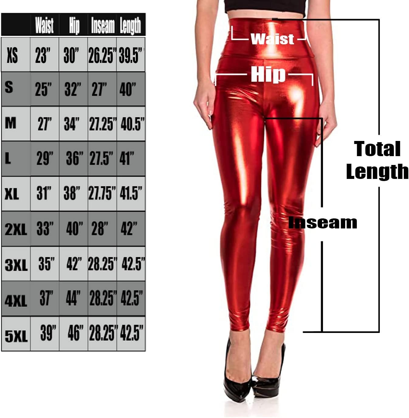 image:imageCemi Ceri Womens Faux Leather Leggings High Waisted Tummy Control Stretch Pants Dressy Shiny Slim Fit JeggingsRed Metallic