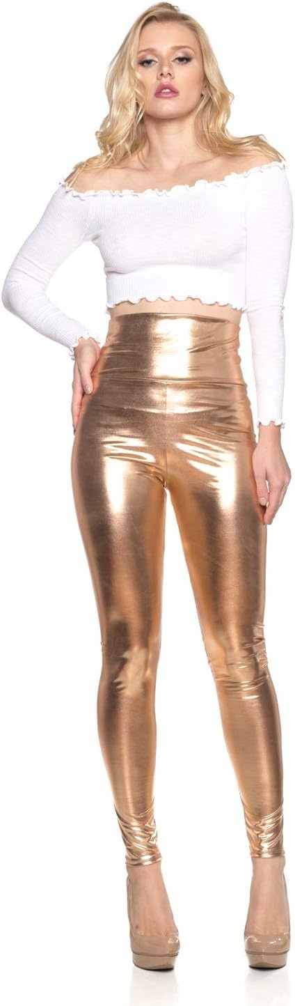 image:imageCemi Ceri Womens Faux Leather Leggings High Waisted Tummy Control Stretch Pants Dressy Shiny Slim Fit JeggingsRose Gold
