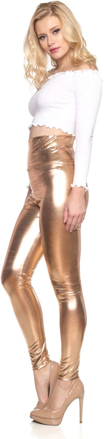 image:imageCemi Ceri Womens Faux Leather Leggings High Waisted Tummy Control Stretch Pants Dressy Shiny Slim Fit JeggingsRose Gold
