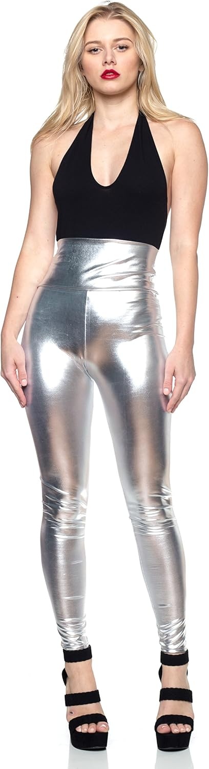 image:imageCemi Ceri Womens Faux Leather Leggings High Waisted Tummy Control Stretch Pants Dressy Shiny Slim Fit JeggingsSilver