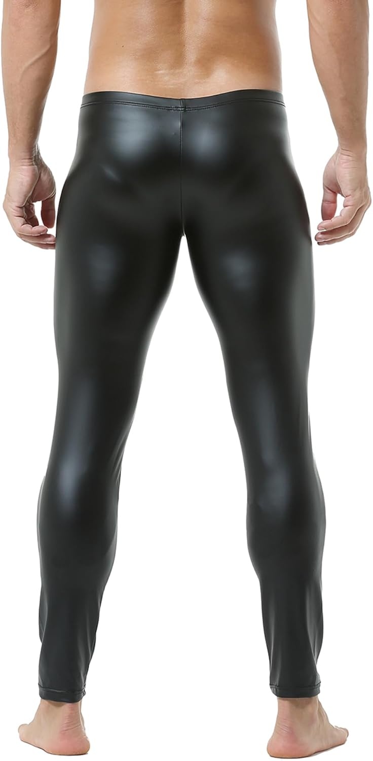 image:imageDTODWW Mens Faux Leather Activewear Leggings Slim Fit Tight Pants Long PU Pants for Men ClubwearA Black