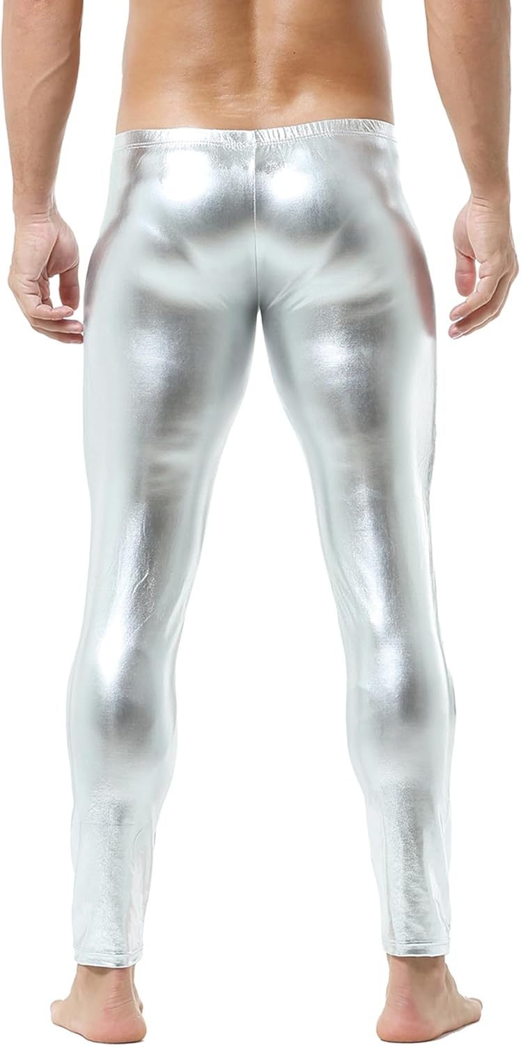 image:imageDTODWW Mens Faux Leather Activewear Leggings Slim Fit Tight Pants Long PU Pants for Men ClubwearA Silver