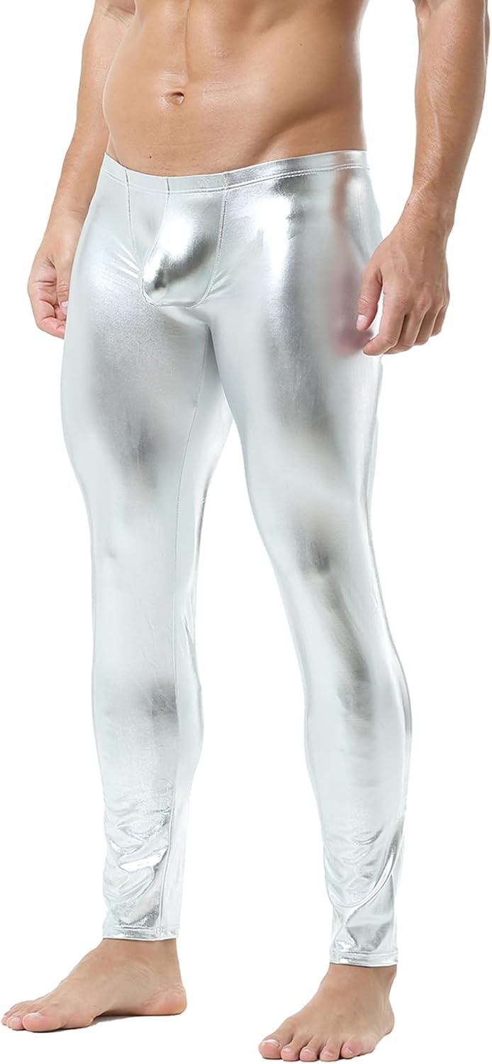image:imageDTODWW Mens Faux Leather Activewear Leggings Slim Fit Tight Pants Long PU Pants for Men ClubwearA Silver