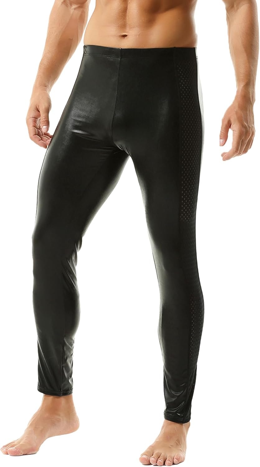 image:imageDTODWW Mens Faux Leather Activewear Leggings Slim Fit Tight Pants Long PU Pants for Men ClubwearB Black