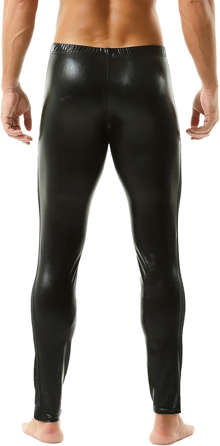 image:imageDTODWW Mens Faux Leather Activewear Leggings Slim Fit Tight Pants Long PU Pants for Men ClubwearB Black