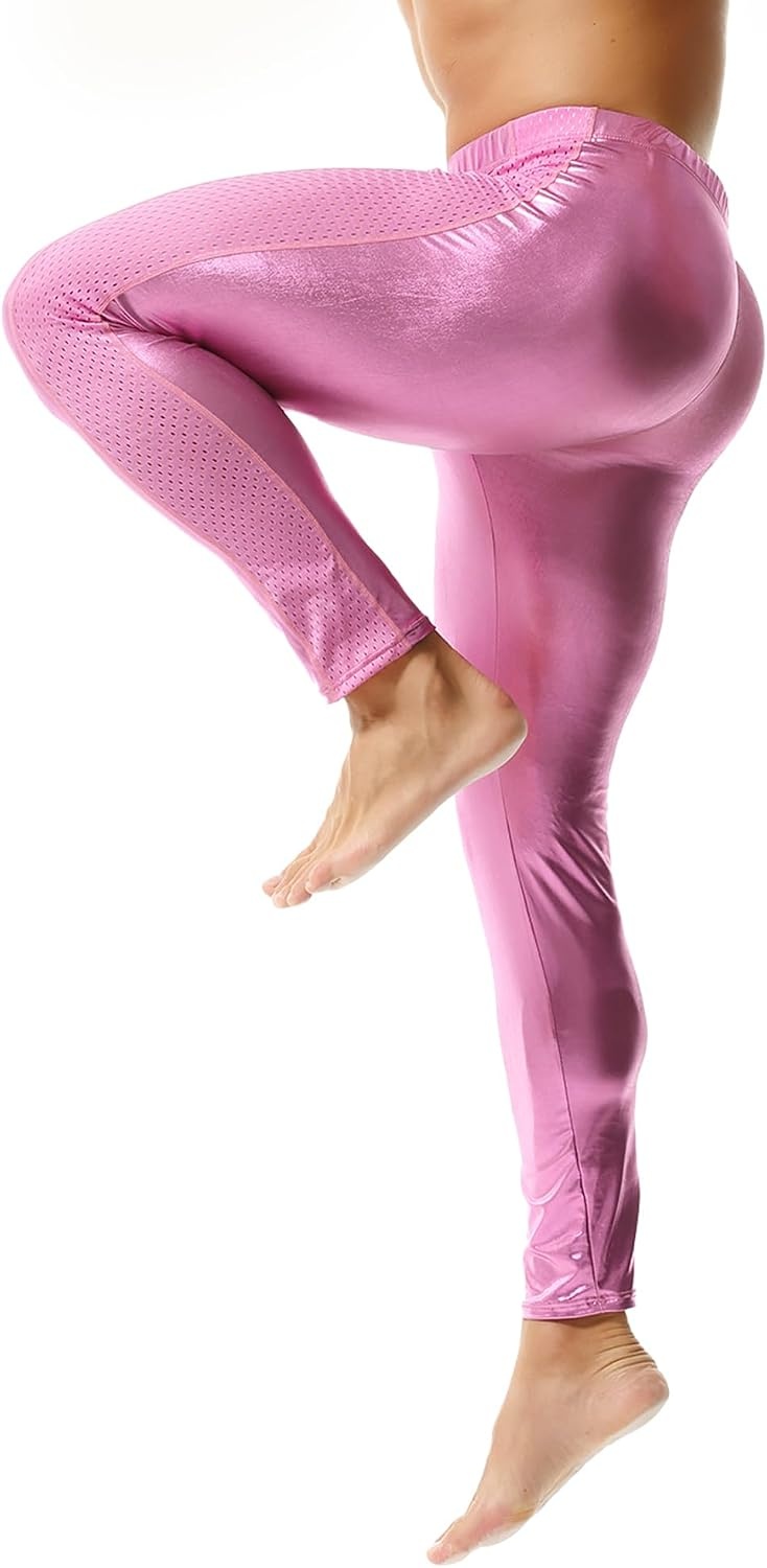 image:imageDTODWW Mens Faux Leather Activewear Leggings Slim Fit Tight Pants Long PU Pants for Men ClubwearB Pink