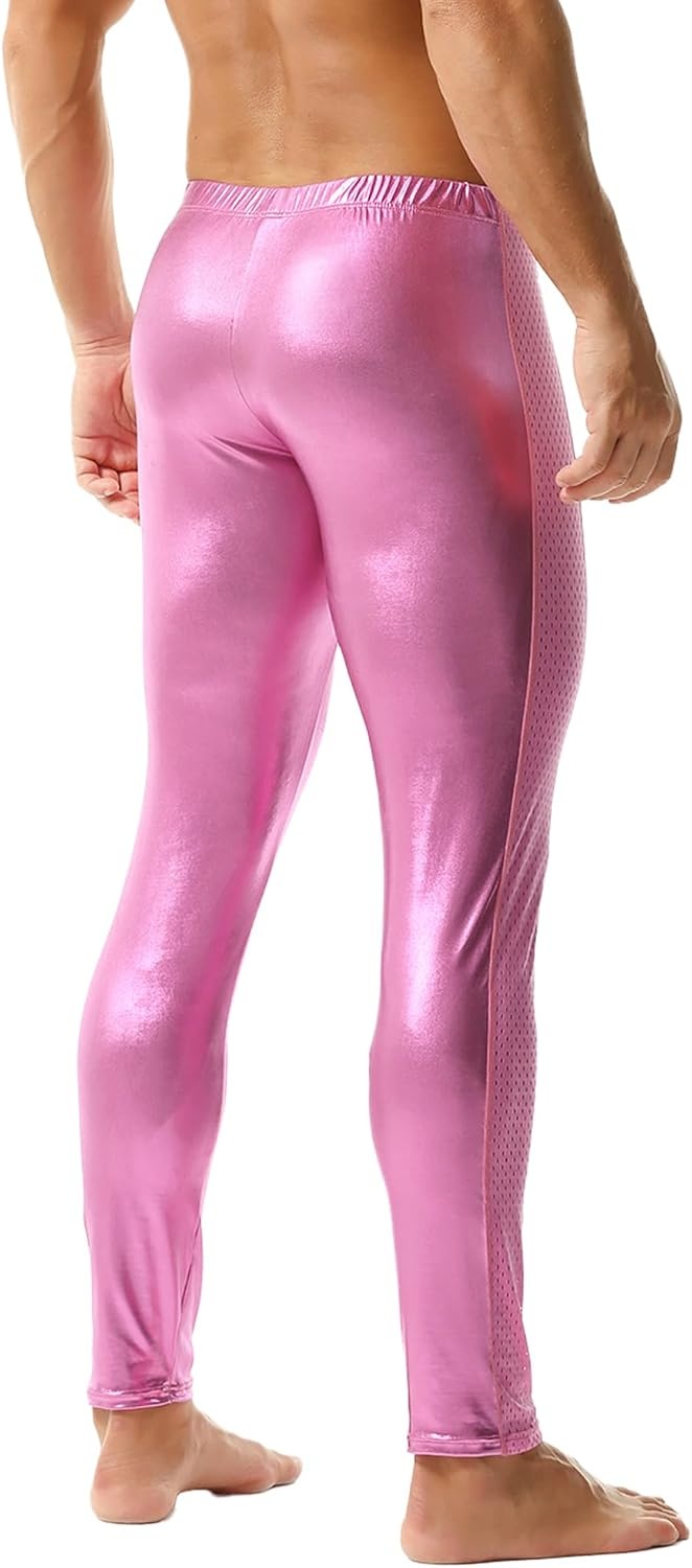 image:imageDTODWW Mens Faux Leather Activewear Leggings Slim Fit Tight Pants Long PU Pants for Men ClubwearB Pink