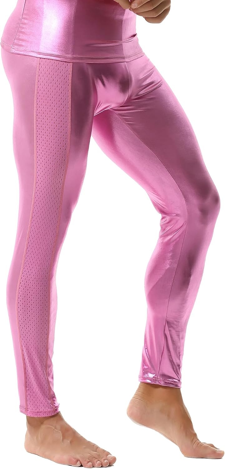 image:imageDTODWW Mens Faux Leather Activewear Leggings Slim Fit Tight Pants Long PU Pants for Men ClubwearB Pink