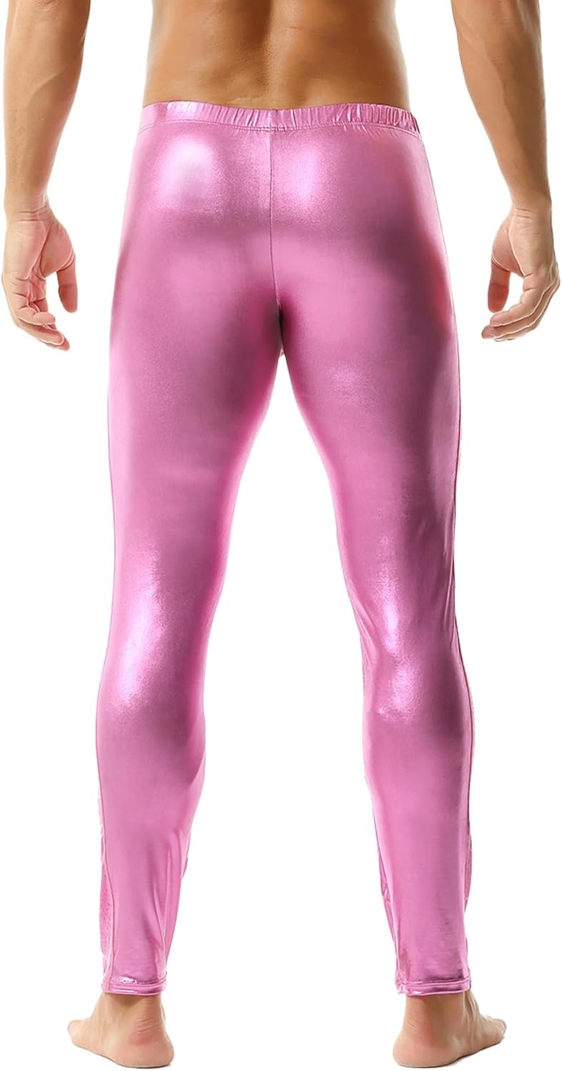 image:imageDTODWW Mens Faux Leather Activewear Leggings Slim Fit Tight Pants Long PU Pants for Men ClubwearB Pink