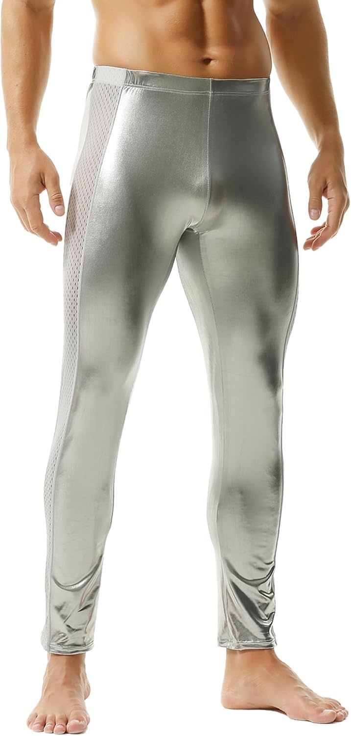 image:imageDTODWW Mens Faux Leather Activewear Leggings Slim Fit Tight Pants Long PU Pants for Men ClubwearB Silver