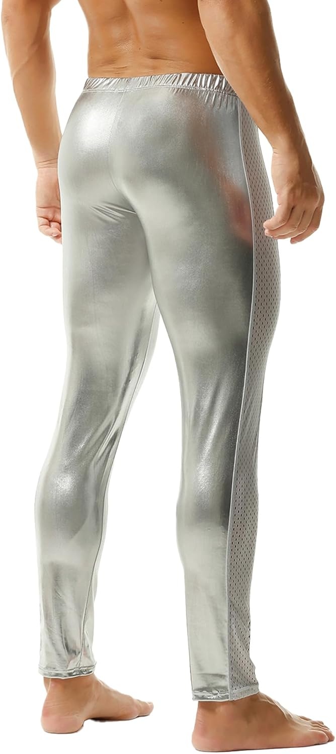 image:imageDTODWW Mens Faux Leather Activewear Leggings Slim Fit Tight Pants Long PU Pants for Men ClubwearB Silver