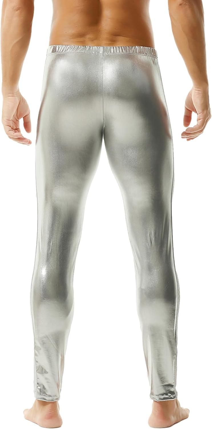 image:imageDTODWW Mens Faux Leather Activewear Leggings Slim Fit Tight Pants Long PU Pants for Men ClubwearB Silver