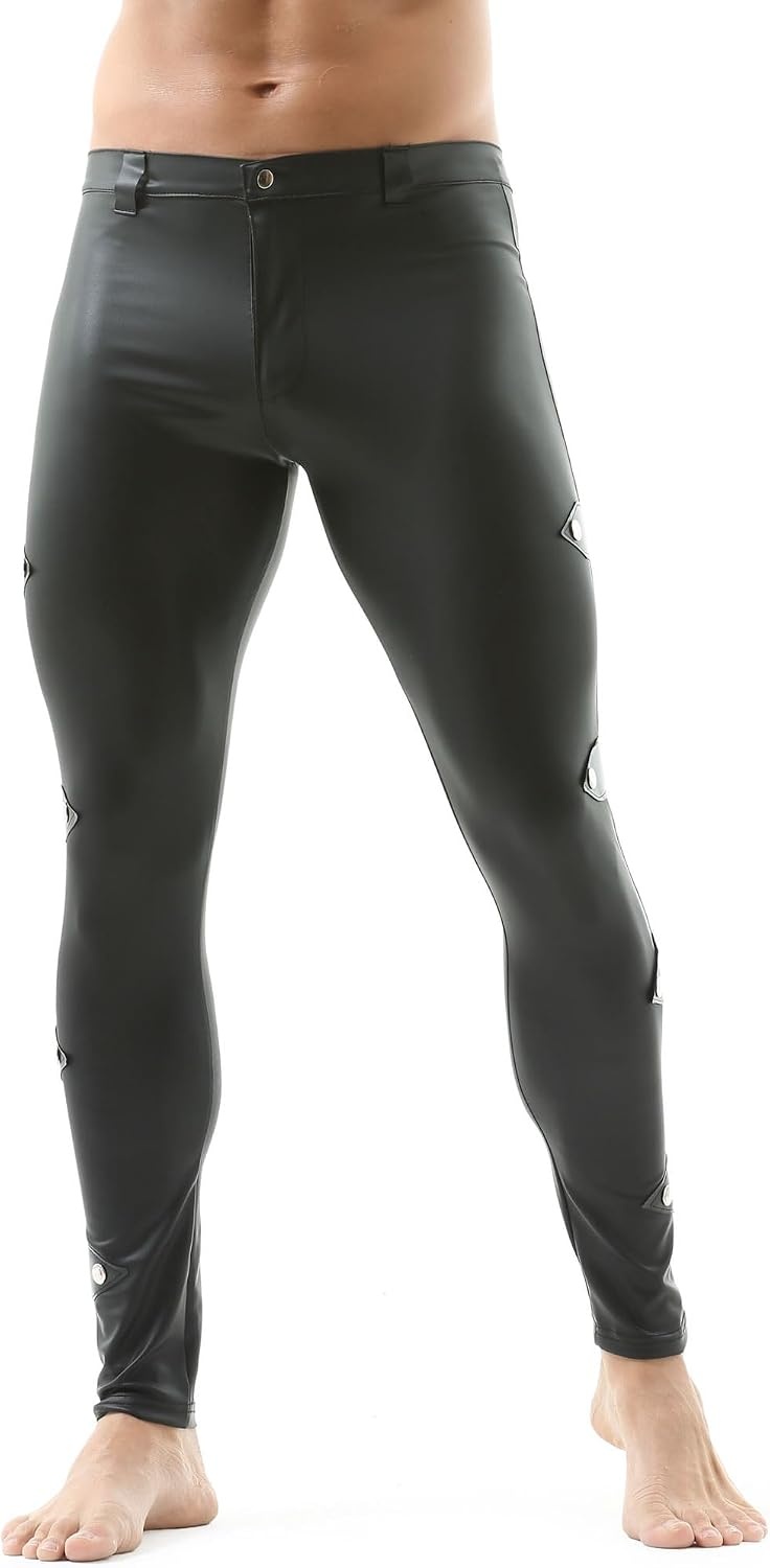 image:imageDTODWW Mens Faux Leather Activewear Leggings Slim Fit Tight Pants Long PU Pants for Men ClubwearC Black