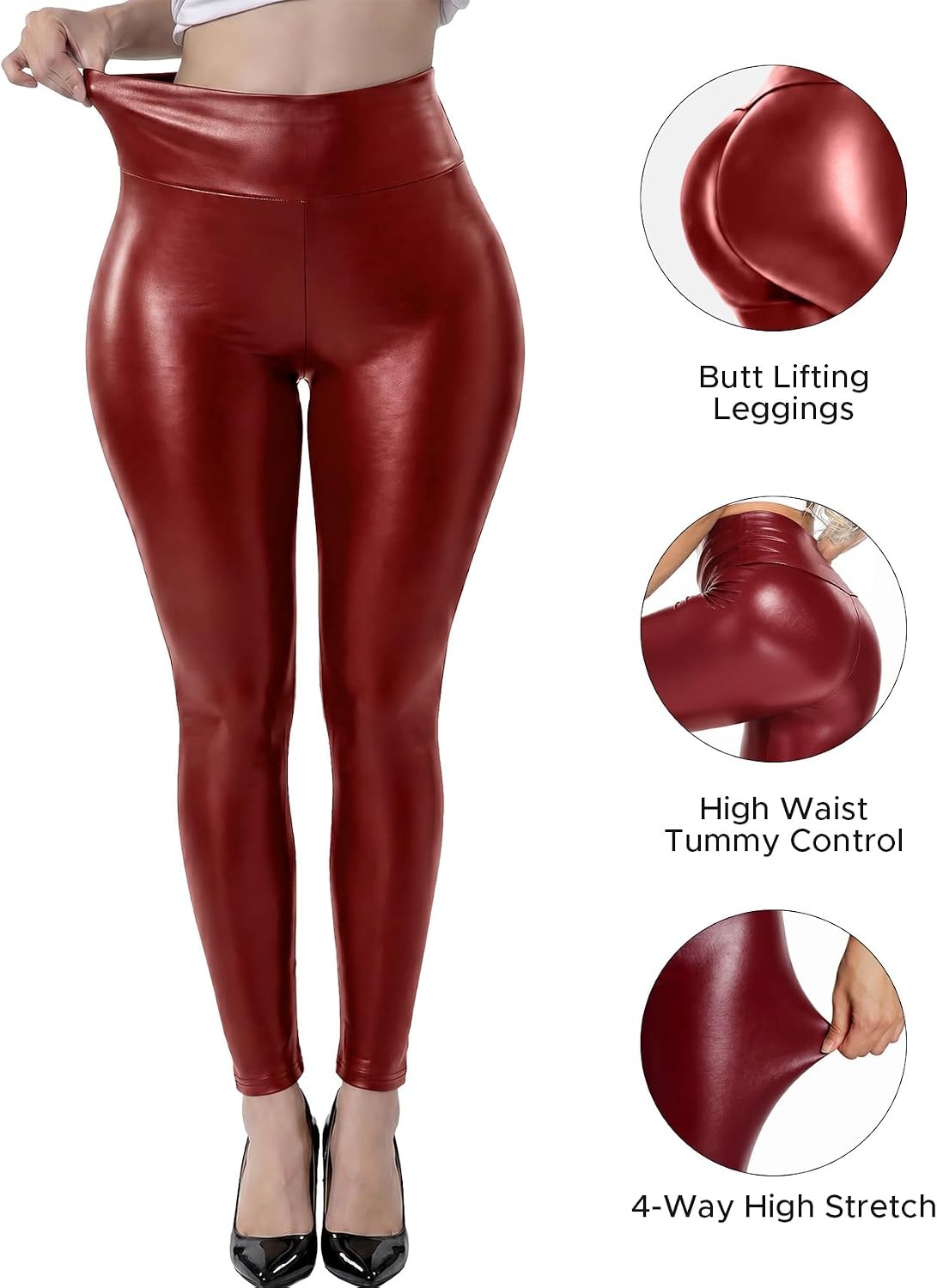 image:imageFITTOO Women Sexy Faux Leather Leggings Pu Leather PantsMaroon