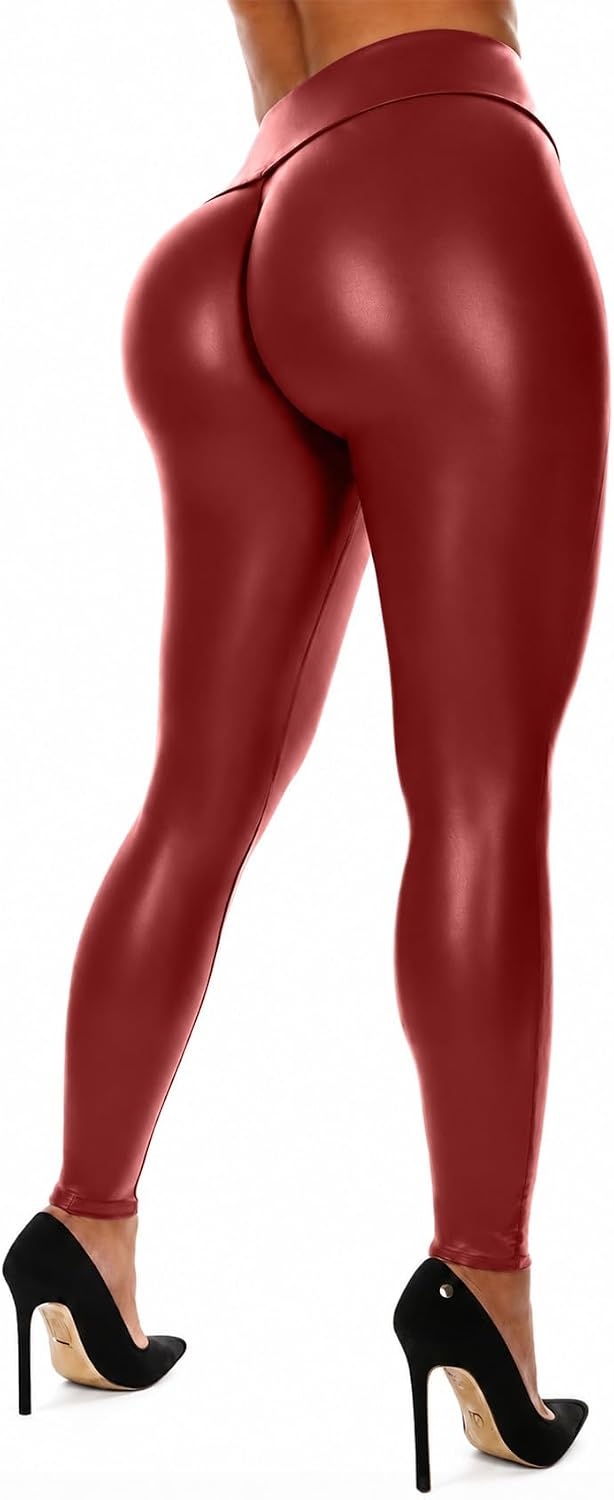 image:imageFITTOO Women Sexy Faux Leather Leggings Pu Leather PantsMaroon