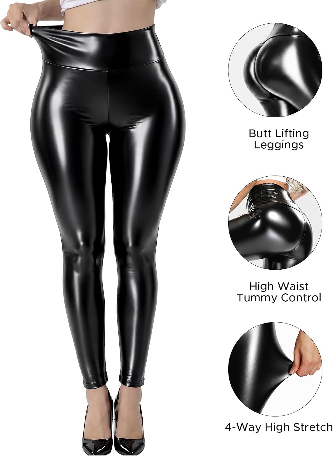 image:imageFITTOO Women Sexy Faux Leather Leggings Pu Leather PantsShinning Black