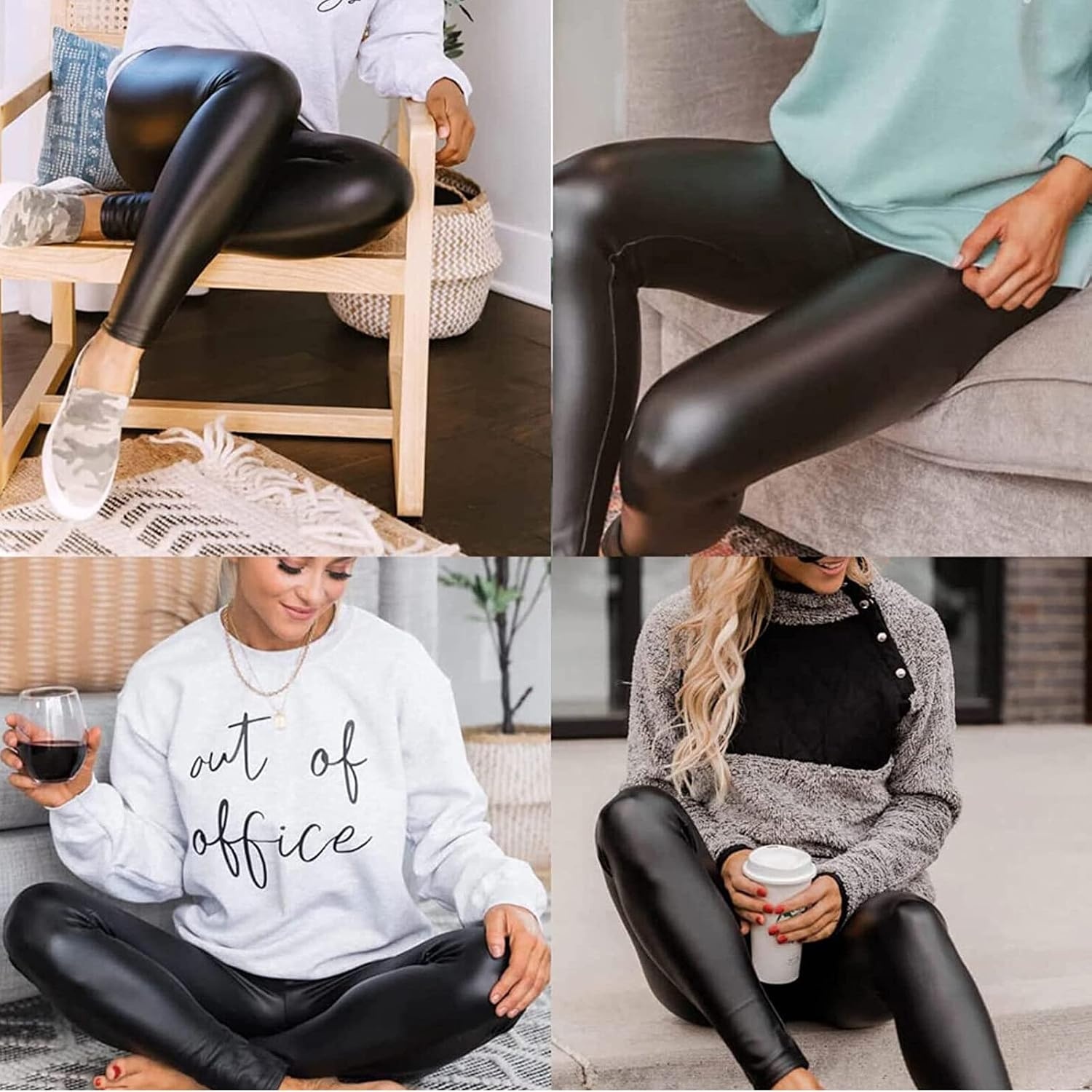 image:imageFITTOO Women Sexy Faux Leather Leggings Pu Leather PantsShinning Black