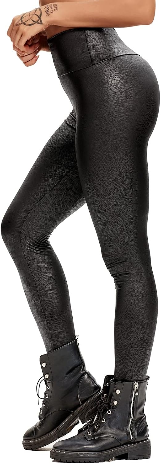 image:imageFITTOO Women Sexy Faux Leather Leggings Pu Leather PantsSnakeskin Black