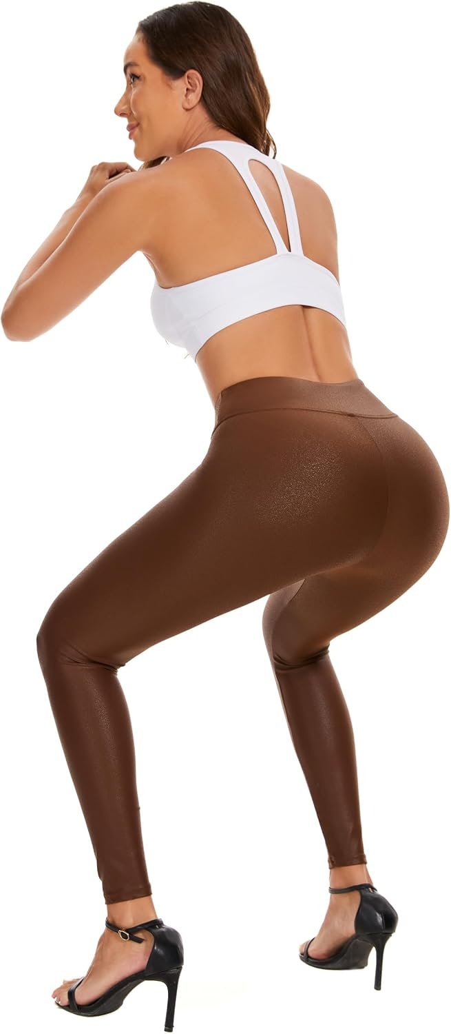 image:imageFaux Leather Leggings for Women Pleather Pants Dressy Going Out Jegging Sexy Rave Outfit High WaistBrown