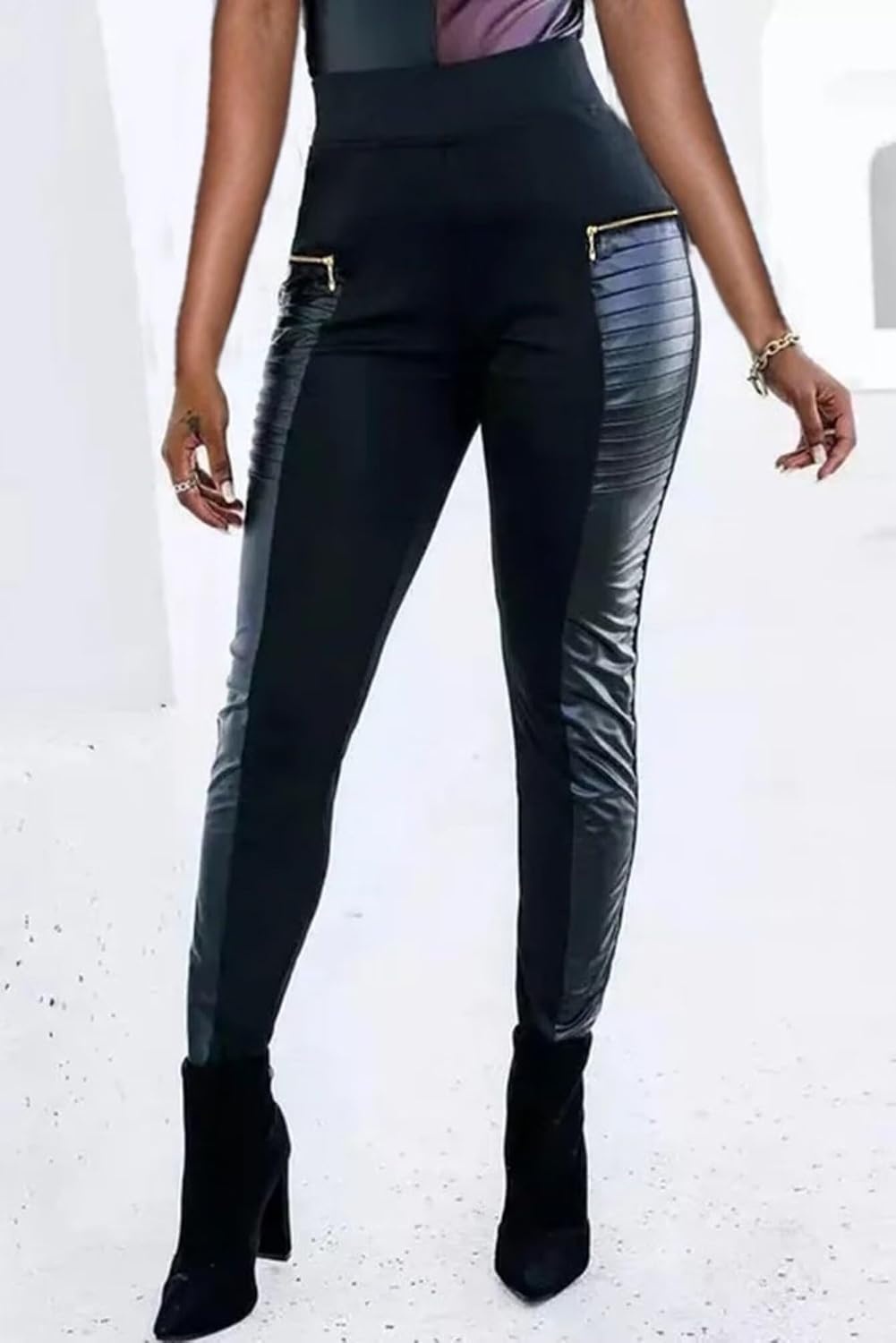 image:imageFlamingals Faux Leather Leggings for Women Tummy Control High WaistedBlack
