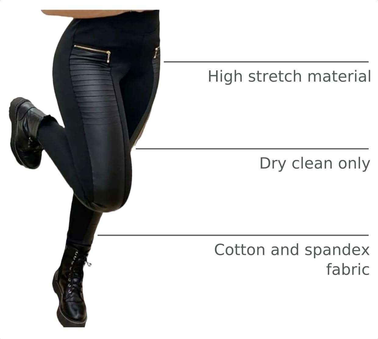 image:imageFlamingals Faux Leather Leggings for Women Tummy Control High WaistedBlack