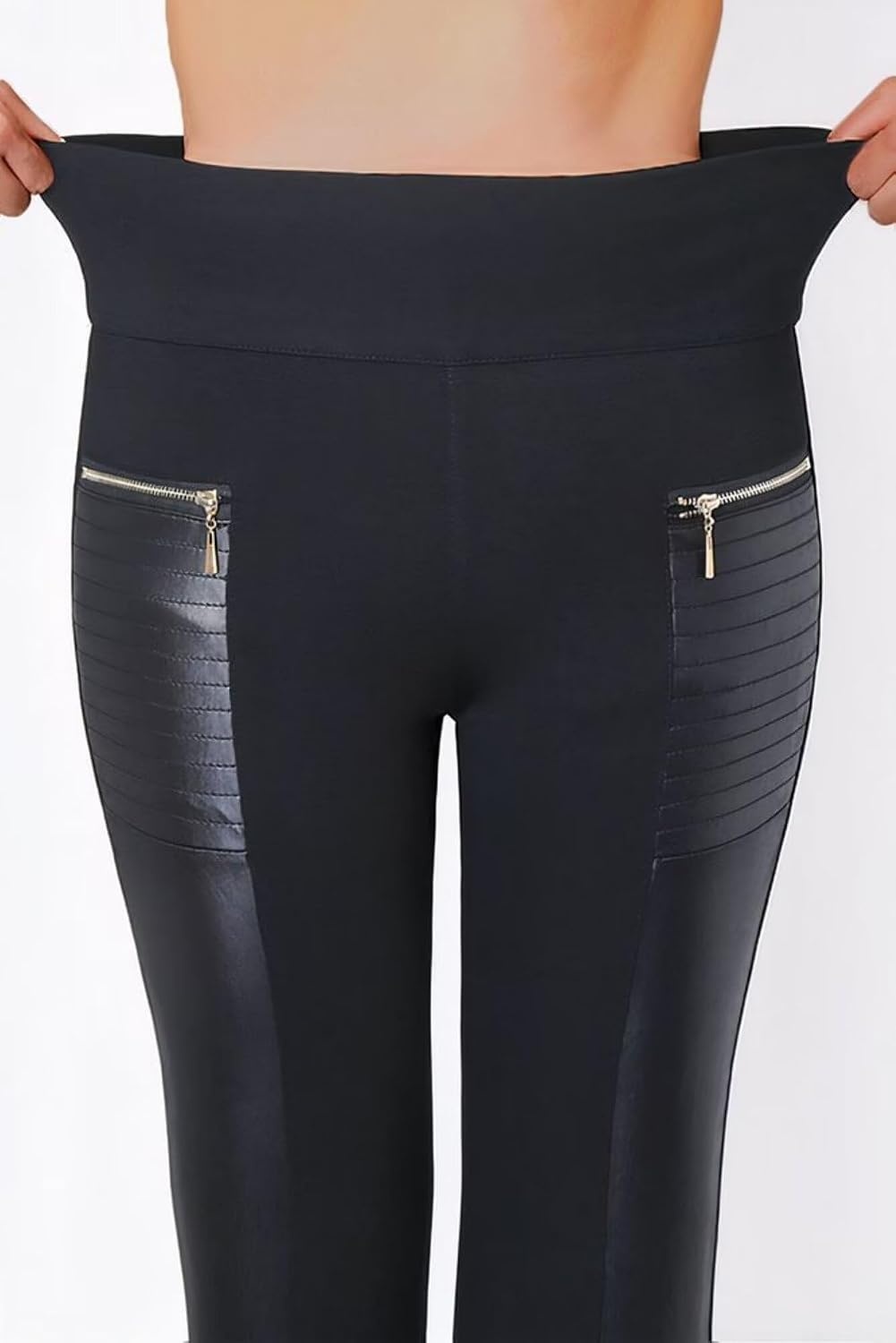 image:imageFlamingals Faux Leather Leggings for Women Tummy Control High WaistedBlack