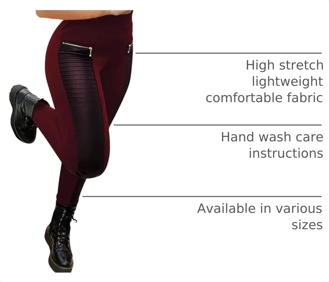 image:imageFlamingals Faux Leather Leggings for Women Tummy Control High WaistedBurgundy