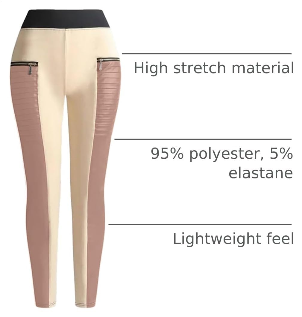 image:imageFlamingals Faux Leather Leggings for Women Tummy Control High WaistedRose Pink