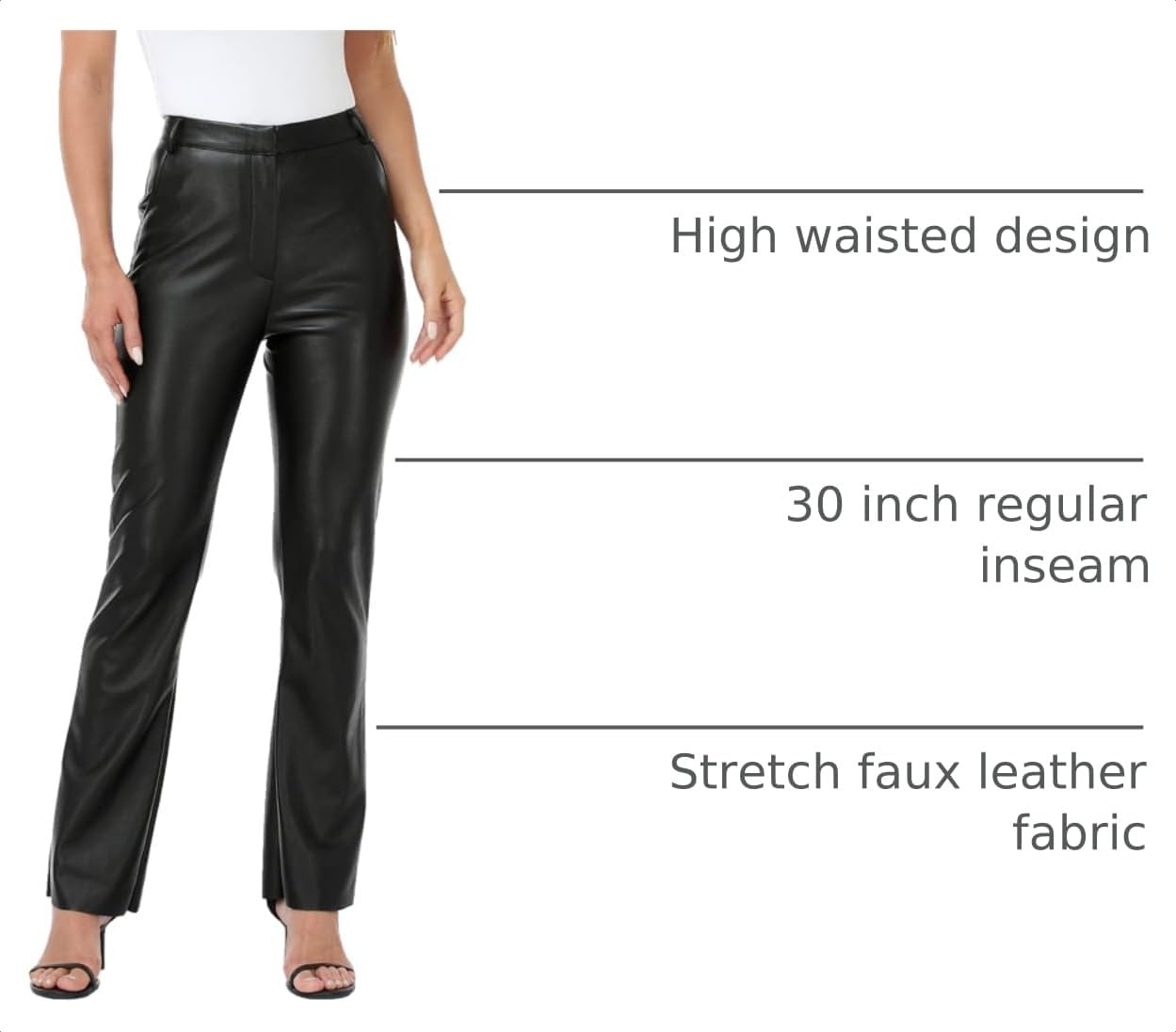 image:imageHDE Womens Faux Leather Pants High Waisted Straight Leg Trousers wPocketsBlack