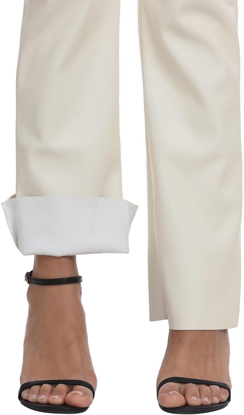 image:imageHDE Womens Faux Leather Pants High Waisted Straight Leg Trousers wPocketsCream White