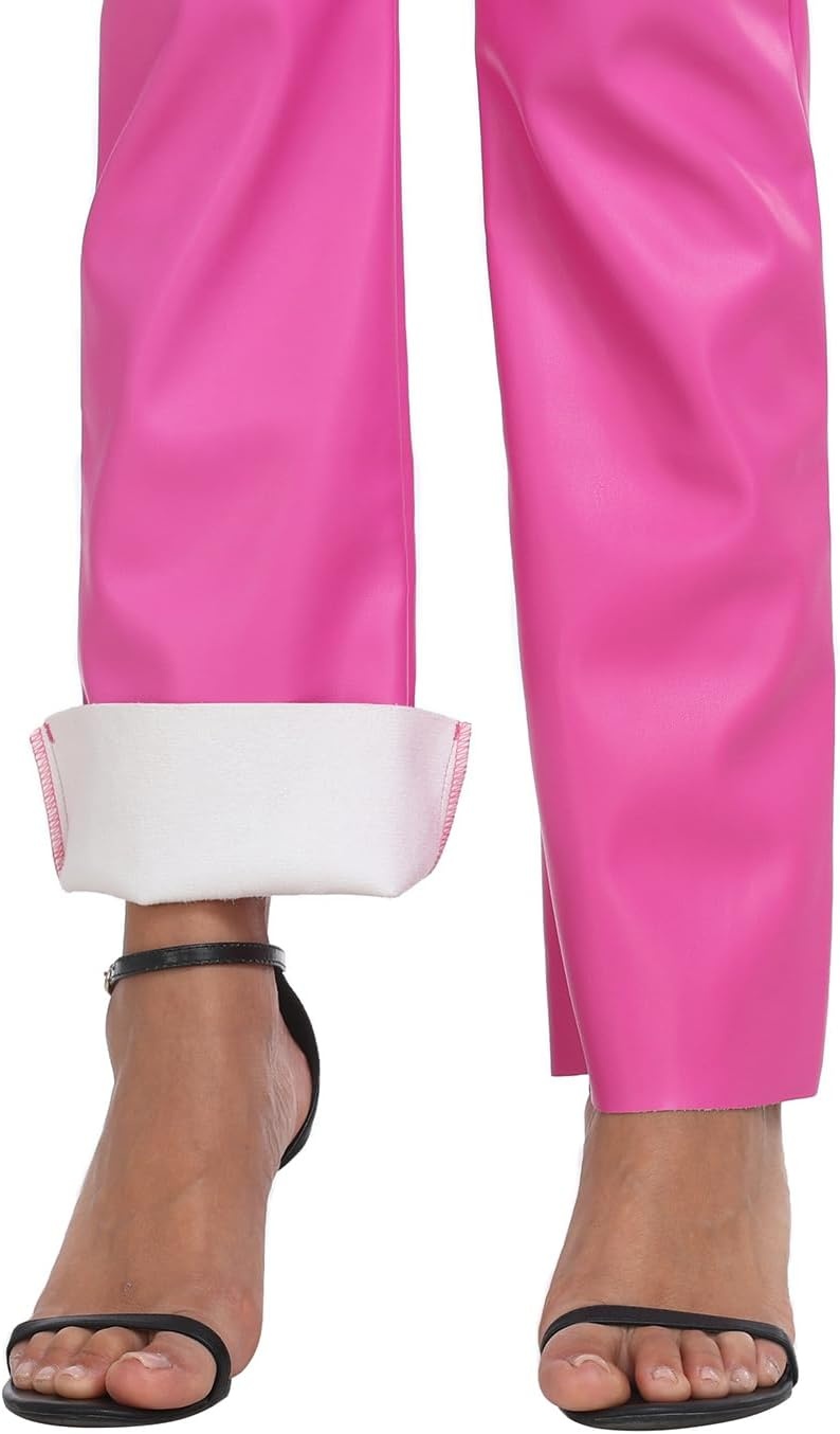 image:imageHDE Womens Faux Leather Pants High Waisted Straight Leg Trousers wPocketsHot Pink