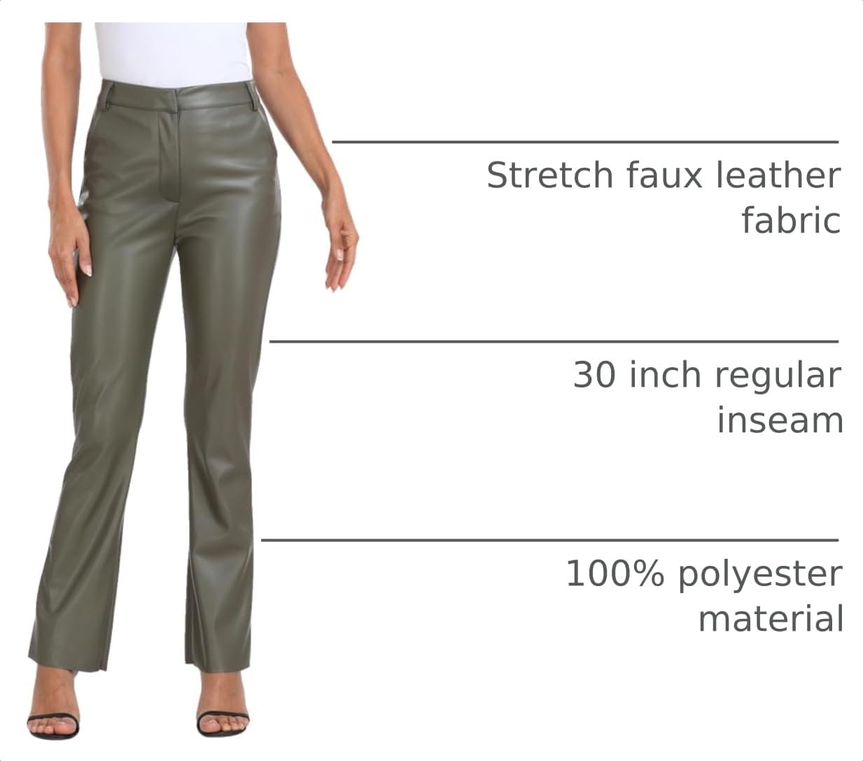 image:imageHDE Womens Faux Leather Pants High Waisted Straight Leg Trousers wPocketsOlive Green