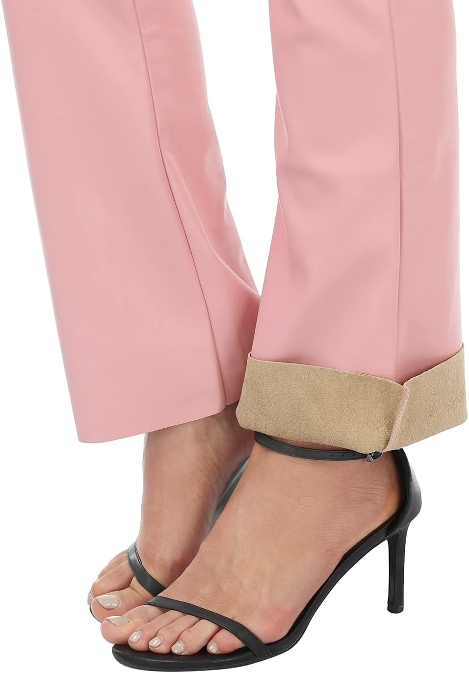 image:imageHDE Womens Faux Leather Pants High Waisted Straight Leg Trousers wPocketsPink