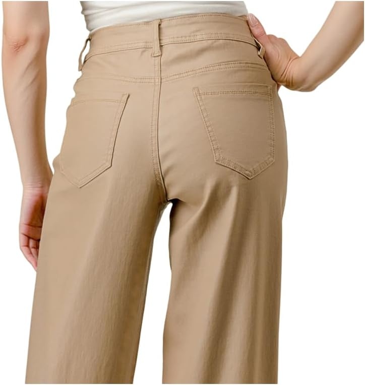 image:imageLOVER BRAND FASHION Womens High Waisted Super Stretch Faux Leather Wide Leg Pants Multiple Colors for Trendy Looks JeansAlmond